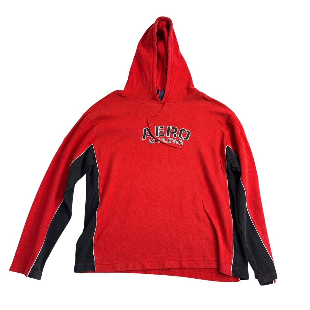 Aeropostale Aero Athletic Mens XL Red Black Colorblock Ribbed Cotton Hoodie